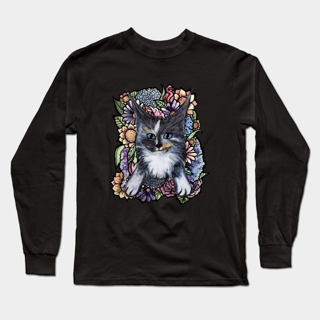 Maine Coon Dilute Calico Bouquet Long Sleeve T-Shirt by bubbsnugg